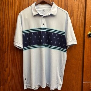 Mizzen+Main Light Blue Polo with Navy and Green Stripes